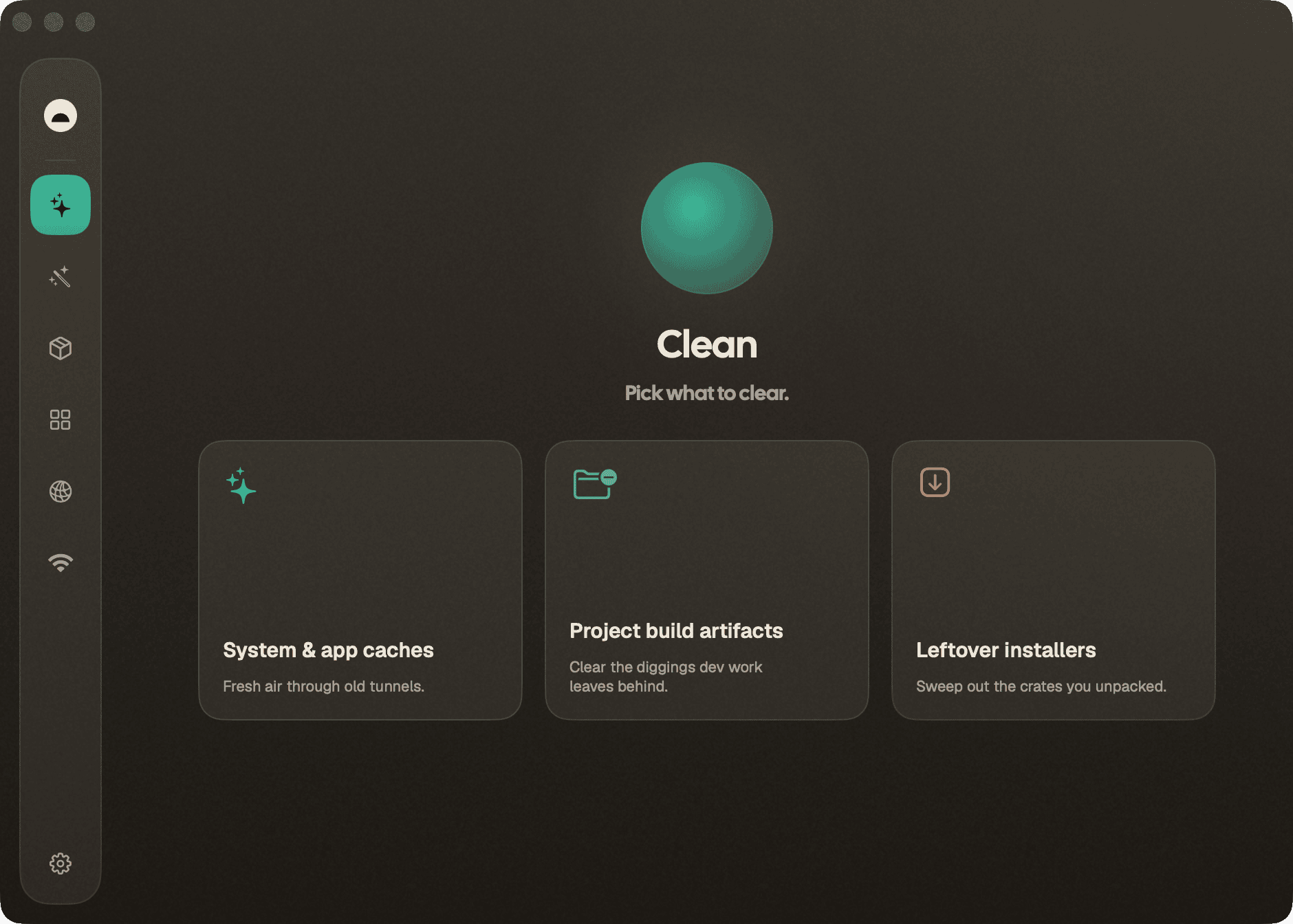 Burrow Clean: categorized junk with file counts and sizes, ready to review